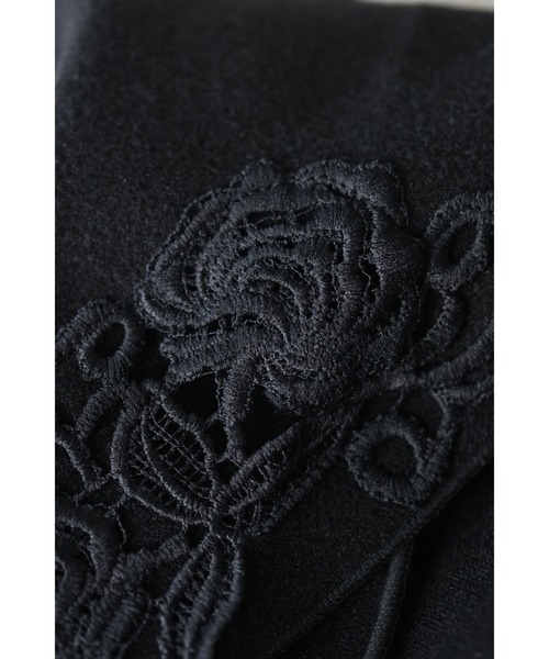 （黒）エレガントなレース装飾のフード付きロングジレベスト（ベスト）｜CAWAII（カワイイ）