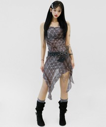 minsobi（ミンソビ）の「アシンメトリーシースルーチェックワンピース（ワンピース）」