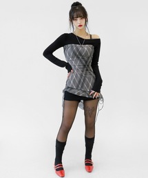 アシンメトリーシースルーチェックワンピース