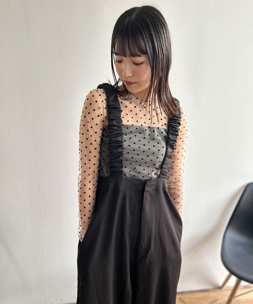 Kotoe（コトエ）の「クルーネック ドットシアートップス（Tシャツ/カットソー・レディース・ブラック/オフホワイト・FREE）」の3枚目の写真