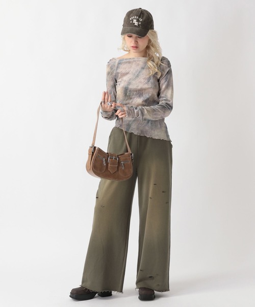 FOREVER 21（フォーエバー トゥエンティーワン）の「【2025SS】スプレー加工スウェットワイドパンツ（スウェットパンツ・レディース・ブラック/カーキ/グレー・SMALL/MEDIUM）」の6枚目の写真