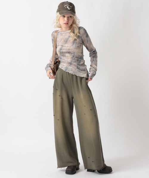 FOREVER 21（フォーエバー トゥエンティーワン）の「【2025SS】スプレー加工スウェットワイドパンツ（スウェットパンツ・レディース・ブラック/カーキ/グレー・SMALL/MEDIUM）」の7枚目の写真