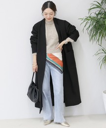 メルトンノーカラーVネックロングコート