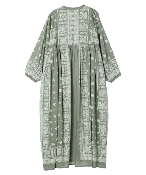 CRAFT STANDARD BOUTIQUE(クラフトスタンダードブティック)の「【追加】パネル柄ウエスト切り替えボリュームワンピース ◆(ワンピース・レディース・チャコールグレー/ブルー/ライトベージュ/ライトグリーン・FREE)」の6枚目の写真