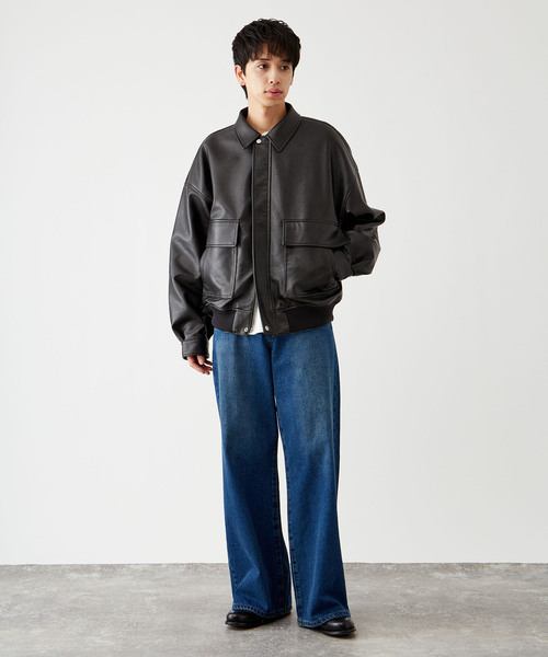 B.C STOCK（ベーセーストック）の「フェイクレザー A2 ブルゾン（ライダースジャケット・メンズ・ブラウン/ブラック・LARGE/MEDIUM）」の3枚目の写真