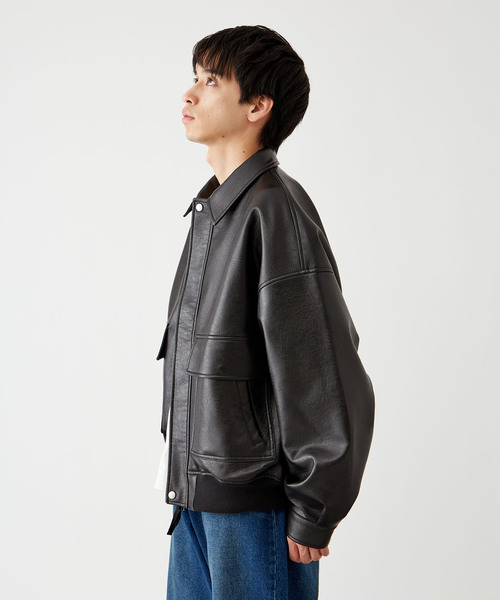 B.C STOCK（ベーセーストック）の「フェイクレザー A2 ブルゾン（ライダースジャケット・メンズ・ブラウン/ブラック・LARGE/MEDIUM）」の5枚目の写真