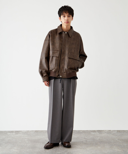 B.C STOCK（ベーセーストック）の「フェイクレザー A2 ブルゾン（ライダースジャケット・メンズ・ブラウン/ブラック・LARGE/MEDIUM）」の7枚目の写真