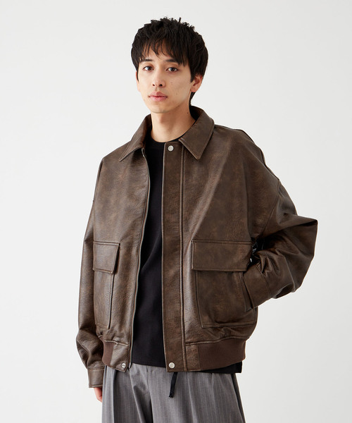 B.C STOCK（ベーセーストック）の「フェイクレザー A2 ブルゾン（ライダースジャケット・メンズ・ブラウン/ブラック・LARGE/MEDIUM）」の8枚目の写真