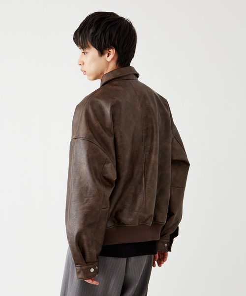 B.C STOCK（ベーセーストック）の「フェイクレザー A2 ブルゾン（ライダースジャケット・メンズ・ブラウン/ブラック・LARGE/MEDIUM）」の10枚目の写真