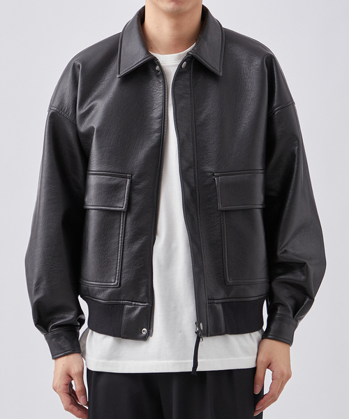 B.C STOCK（ベーセーストック）の「フェイクレザー A2 ブルゾン（ライダースジャケット・メンズ・ブラウン/ブラック・LARGE/MEDIUM）」の11枚目の写真