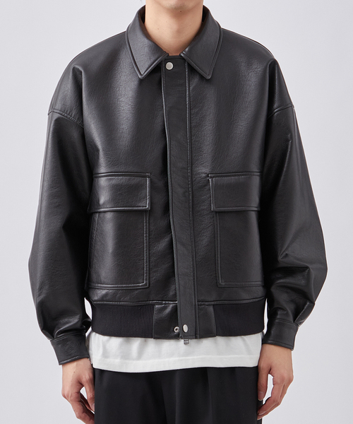 B.C STOCK（ベーセーストック）の「フェイクレザー A2 ブルゾン（ライダースジャケット・メンズ・ブラウン/ブラック・LARGE/MEDIUM）」の12枚目の写真
