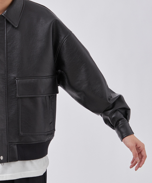 B.C STOCK（ベーセーストック）の「フェイクレザー A2 ブルゾン（ライダースジャケット・メンズ・ブラウン/ブラック・LARGE/MEDIUM）」の17枚目の写真