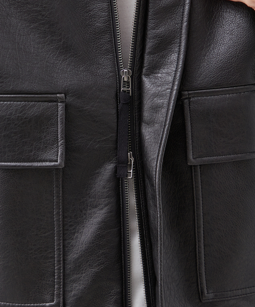 B.C STOCK（ベーセーストック）の「フェイクレザー A2 ブルゾン（ライダースジャケット・メンズ・ブラウン/ブラック・LARGE/MEDIUM）」の22枚目の写真
