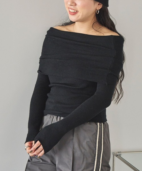 LinoU.（リノユー）の「マルチwayショルダーリブニット（ニット/セーター・レディース・ブラック/グレー/オフホワイト/ピンク・FREE）」の10枚目の写真