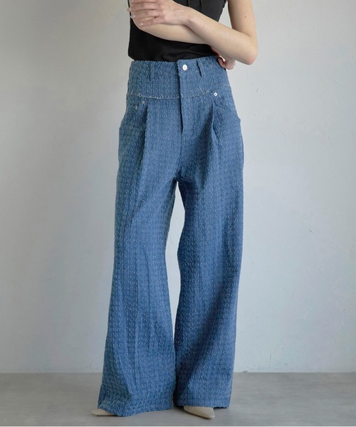 crush denim pants / 切替タッククラッシュデニムパンツ