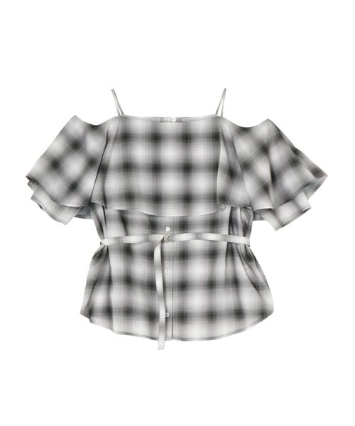 LAGUNAMOON（ラグナムーン）の「オンブレチェックオフショルダーブラウス（シャツ/ブラウス・レディース・ブラック/ベージュ/ピンク・FREE）」の5枚目の写真