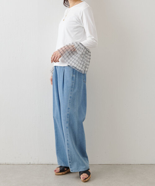 BEARDSLEY（ビアズリー）の「チェックチュールスリーブTシャツ（Tシャツ/カットソー・レディース・ホワイト/ブラック・FREE）」の20枚目の写真