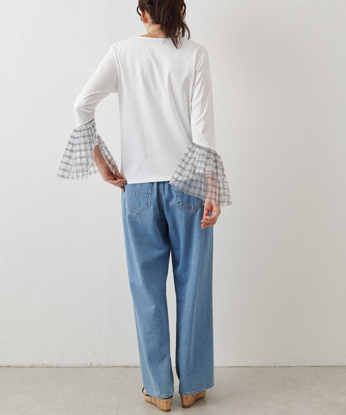 BEARDSLEY（ビアズリー）の「チェックチュールスリーブTシャツ（Tシャツ/カットソー・レディース・ホワイト/ブラック・FREE）」の18枚目の写真