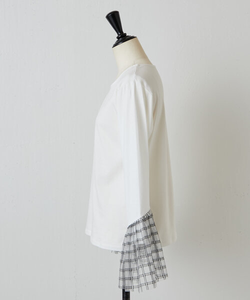 BEARDSLEY（ビアズリー）の「チェックチュールスリーブTシャツ（Tシャツ/カットソー・レディース・ホワイト/ブラック・FREE）」の7枚目の写真