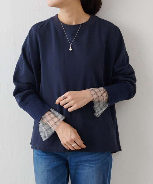 セール】チェックチュールスリーブTシャツ（Tシャツ/カットソー