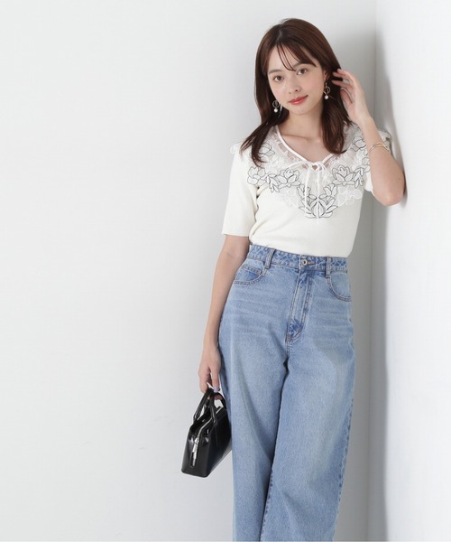 PROPORTION BODY DRESSING(プロポーションボディドレッシング)の「ケープ風レース付きニット / 1215170309(ニット/セーター・レディース・ブルー/ホワイト系その他/ダークグレー・FREE)」の4枚目の写真
