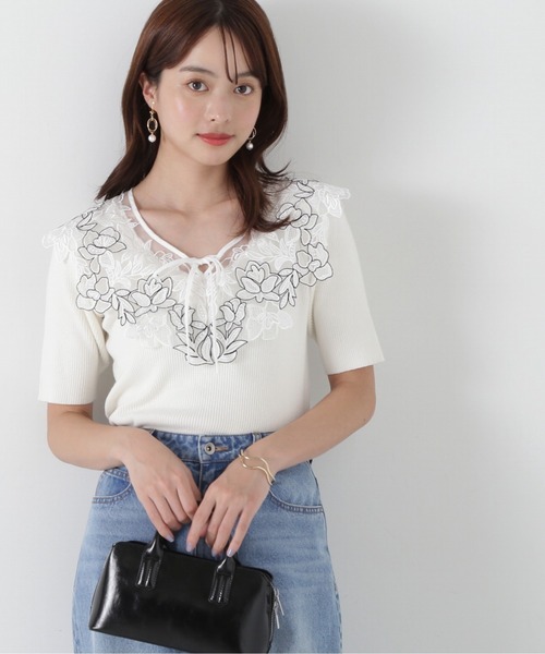 PROPORTION BODY DRESSING(プロポーションボディドレッシング)の「ケープ風レース付きニット / 1215170309(ニット/セーター・レディース・ブルー/ホワイト系その他/ダークグレー・FREE)」の6枚目の写真