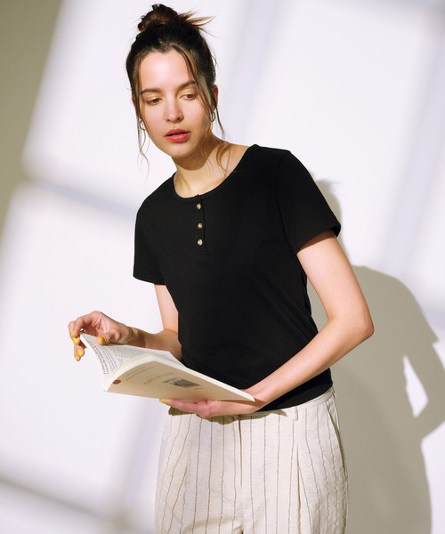 ※立夏 セール】RIKKA FEMME/リッカファム Tシャツ ヘンリーネックTシャツ