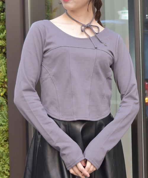 axes femme（アクシーズファム）の「チョーカー付コルセット風プルオーバー（Tシャツ/カットソー・レディース・チャコール/ベージュ/ブラック・FREE）」の3枚目の写真