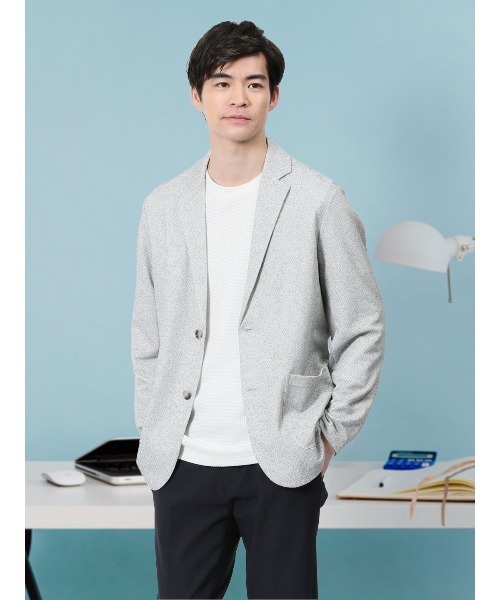 TAKA-Q（タカキュー）の「【ウォッシャブル】タカキュー ドビーメッシュ 2ボタン ジャケット（カーディガン/ボレロ・メンズ・ブルー/ネイビー/ライトグレー・MEDIUM/LARGE/X-LARGE）」の2枚目の写真