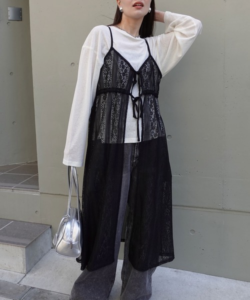 CORNERS（コーナーズ）の「レースキャミワンピース（ワンピース・レディース・ブラック/オフホワイト/ライトベージュ/ブルー・M）」の11枚目の写真