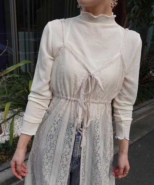 CORNERS（コーナーズ）の「レースキャミワンピース（ワンピース・レディース・ブラック/オフホワイト/ライトベージュ/ブルー・M）」の14枚目の写真