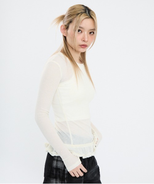 Clum(クルム)の「裾フリルシアーカットソー(Tシャツ/カットソー・レディース・キナリ/グレー/ブラウン・SMALL/MEDIUM)」の17枚目の写真