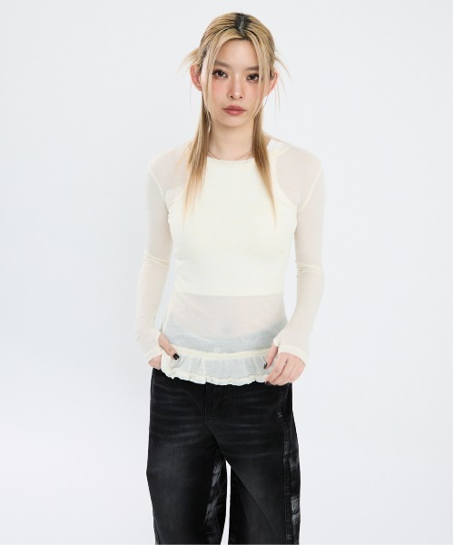 Clum(クルム)の「裾フリルシアーカットソー(Tシャツ/カットソー・レディース・キナリ/グレー/ブラウン・SMALL/MEDIUM)」の6枚目の写真