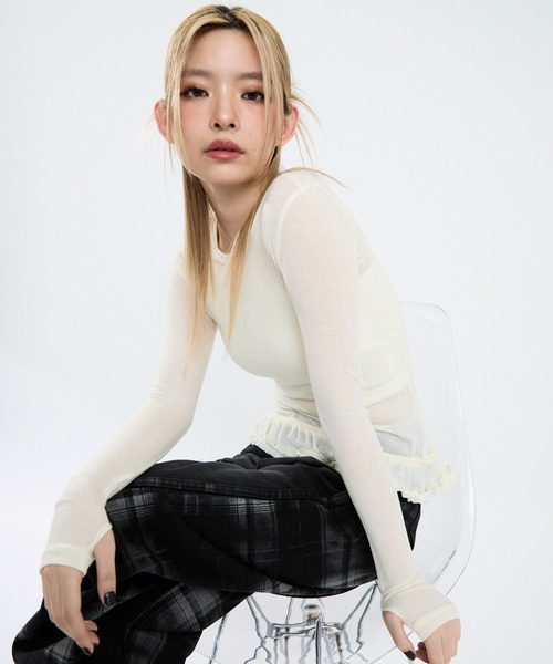 Clum(クルム)の「裾フリルシアーカットソー(Tシャツ/カットソー・レディース・キナリ/グレー/ブラウン・SMALL/MEDIUM)」の9枚目の写真