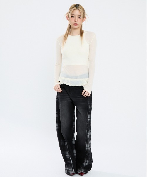 Clum(クルム)の「裾フリルシアーカットソー(Tシャツ/カットソー・レディース・キナリ/グレー/ブラウン・SMALL/MEDIUM)」の11枚目の写真