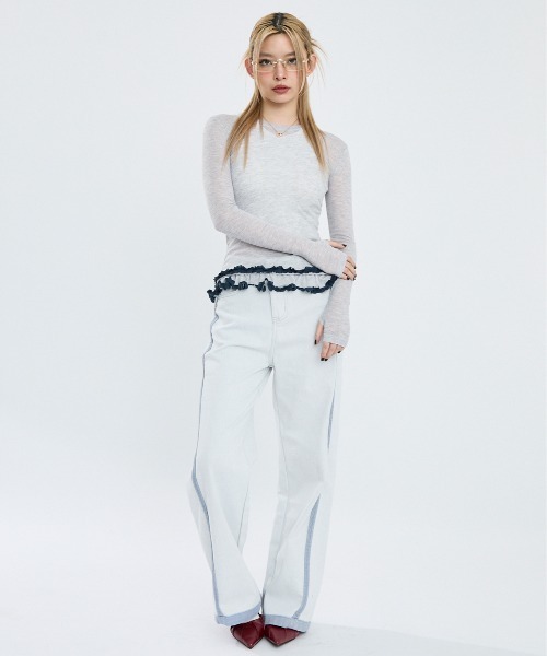 Clum(クルム)の「裾フリルシアーカットソー(Tシャツ/カットソー・レディース・キナリ/グレー/ブラウン・SMALL/MEDIUM)」の20枚目の写真