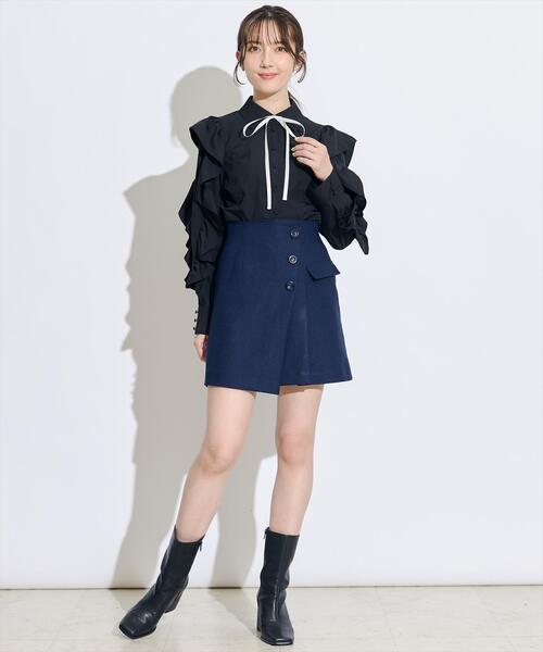 SWINGLE（スウィングル）の「ラップ風セミフレアミニスカート（スカート・レディース・ネイビー/ブラック/ブルー・SMALL/MEDIUM）」の21枚目の写真