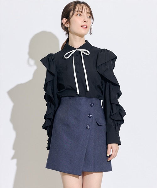 SWINGLE（スウィングル）の「ラップ風セミフレアミニスカート（スカート・レディース・ネイビー/ブラック/ブルー・SMALL/MEDIUM）」の9枚目の写真