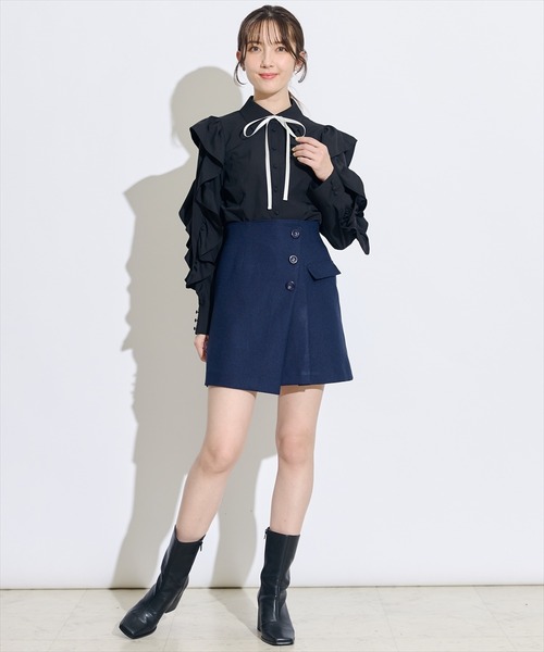 SWINGLE（スウィングル）の「ラップ風セミフレアミニスカート（スカート・レディース・ネイビー/ブラック/ブルー・SMALL/MEDIUM）」の11枚目の写真