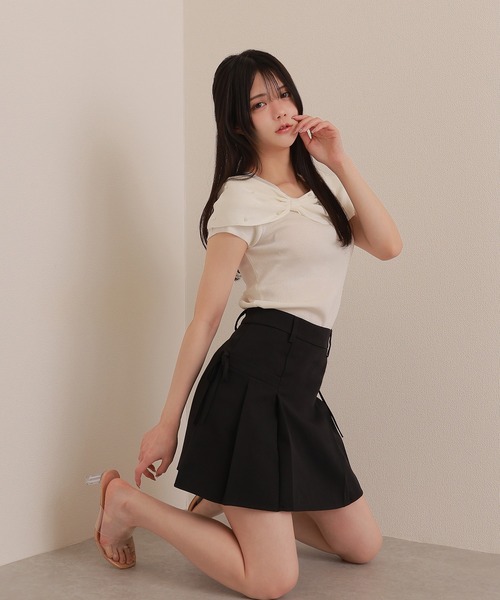 M DOLLY(エムドリー)の「ribbon pearl french sleeve tops/リボンパールフレンチスリーブトップス(ニット/セーター・レディース・ブラック/アイボリー/ピンク・M/S)」の22枚目の写真