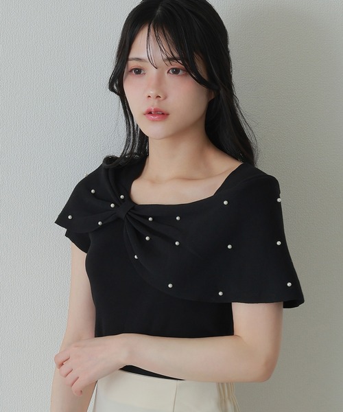 M DOLLY(エムドリー)の「ribbon pearl french sleeve tops/リボンパールフレンチスリーブトップス(ニット/セーター・レディース・ブラック/アイボリー/ピンク・M/S)」の17枚目の写真