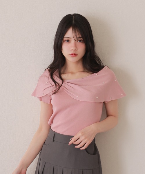 M DOLLY(エムドリー)の「ribbon pearl french sleeve tops/リボンパールフレンチスリーブトップス(ニット/セーター・レディース・ブラック/アイボリー/ピンク・M/S)」の21枚目の写真