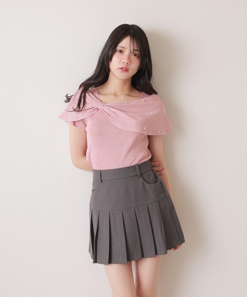 M DOLLY(エムドリー)の「ribbon pearl french sleeve tops/リボンパールフレンチスリーブトップス(ニット/セーター・レディース・ブラック/アイボリー/ピンク・M/S)」の13枚目の写真