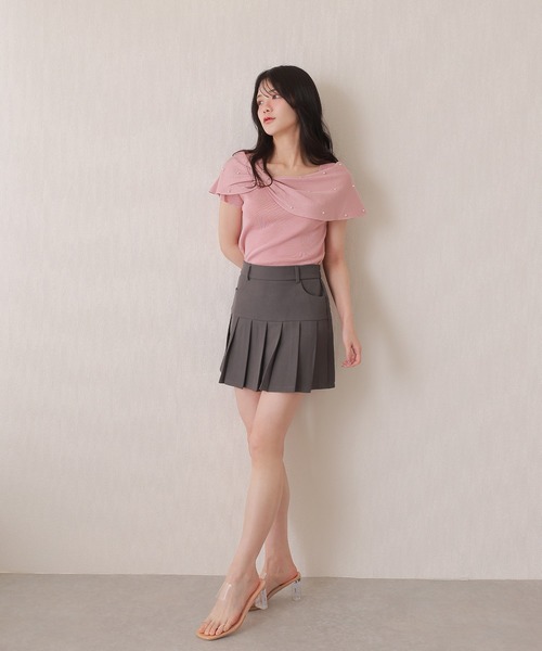 M DOLLY(エムドリー)の「ribbon pearl french sleeve tops/リボンパールフレンチスリーブトップス(ニット/セーター・レディース・ブラック/アイボリー/ピンク・M/S)」の14枚目の写真