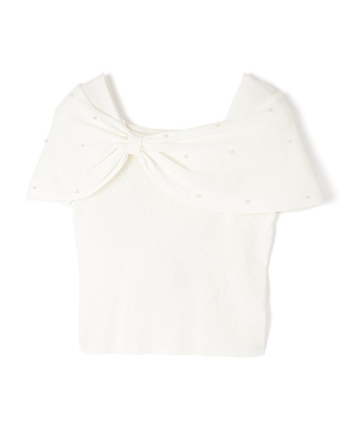 M DOLLY(エムドリー)の「ribbon pearl french sleeve tops/リボンパールフレンチスリーブトップス(ニット/セーター・レディース・ブラック/アイボリー/ピンク・M/S)」の4枚目の写真