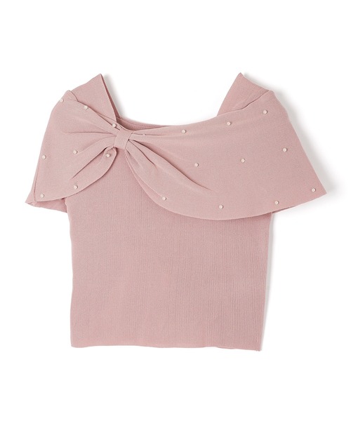 M DOLLY(エムドリー)の「ribbon pearl french sleeve tops/リボンパールフレンチスリーブトップス(ニット/セーター・レディース・ブラック/アイボリー/ピンク・M/S)」の5枚目の写真