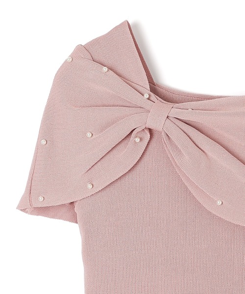 M DOLLY(エムドリー)の「ribbon pearl french sleeve tops/リボンパールフレンチスリーブトップス(ニット/セーター・レディース・ブラック/アイボリー/ピンク・M/S)」の7枚目の写真