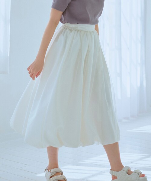 Feroux(フェルゥ)の「チュールレイヤード バルーンスカート(スカート・レディース・ホワイト系/ピンク系・1/2)」の1枚目の写真