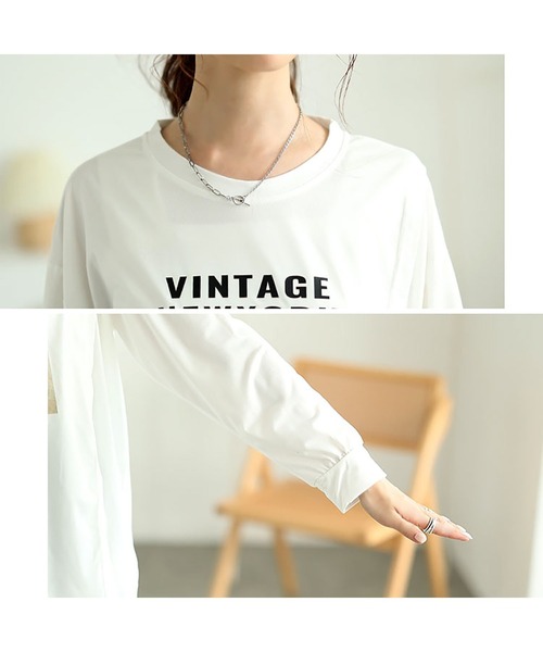 GOLDJAPAN(ゴールドジャパン)の「斜めスリットロゴプリントロンT【大きいサイズ対応】(Tシャツ/カットソー・レディース・ベージュ/ホワイト・LL/3L/4L)」の8枚目の写真