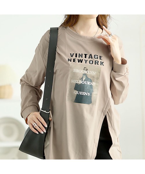 GOLDJAPAN(ゴールドジャパン)の「斜めスリットロゴプリントロンT【大きいサイズ対応】(Tシャツ/カットソー・レディース・ベージュ/ホワイト・LL/3L/4L)」の13枚目の写真